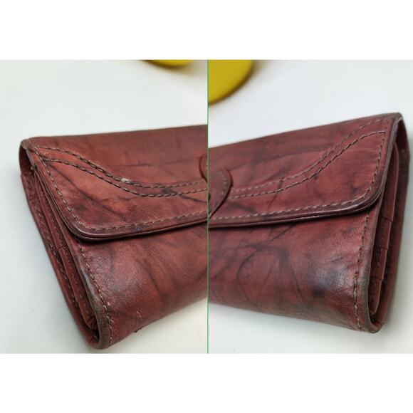 Frye Brown Leather Logo Credit Card ID Window Trifold Long Wallet - Picture 6 of 12